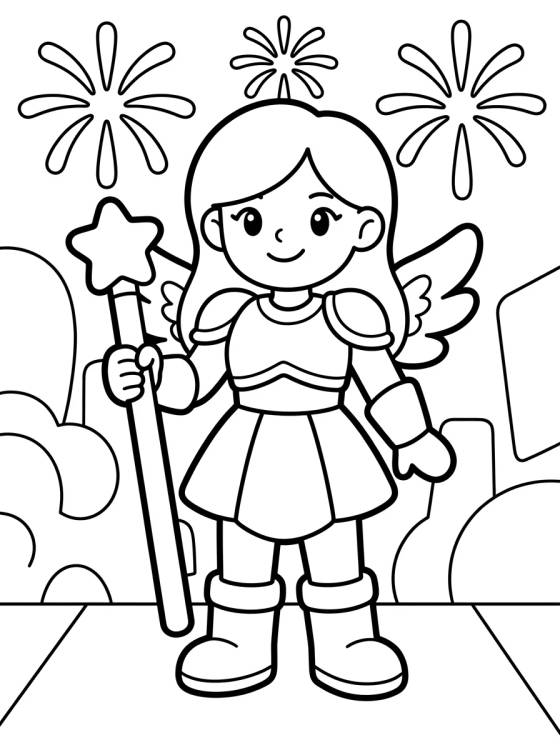 Guerrera K-Pop con Alas Mágicas para colorir Desenho de Guerrera K-Pop con Alas Mágicas para colorir e imprimir grátis