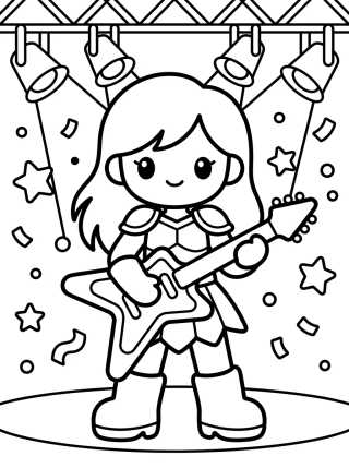 Guitarrista Guerrera y los Reflectores para colorir Desenho de Guitarrista Guerrera y los Reflectores para colorir e imprimir grátis
