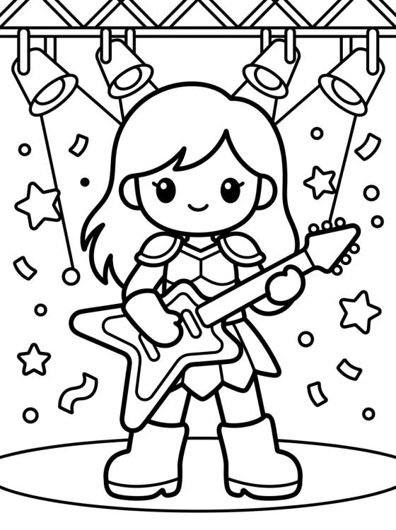 Guitarrista Guerrera y los Reflectores para colorir Desenho de Guitarrista Guerrera y los Reflectores para colorir e imprimir grátis