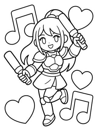 Bailarina Guerrera K-Pop con Bastones Neón para colorir Desenho de Bailarina Guerrera K-Pop con Bastones Neón para colorir e imprimir grátis