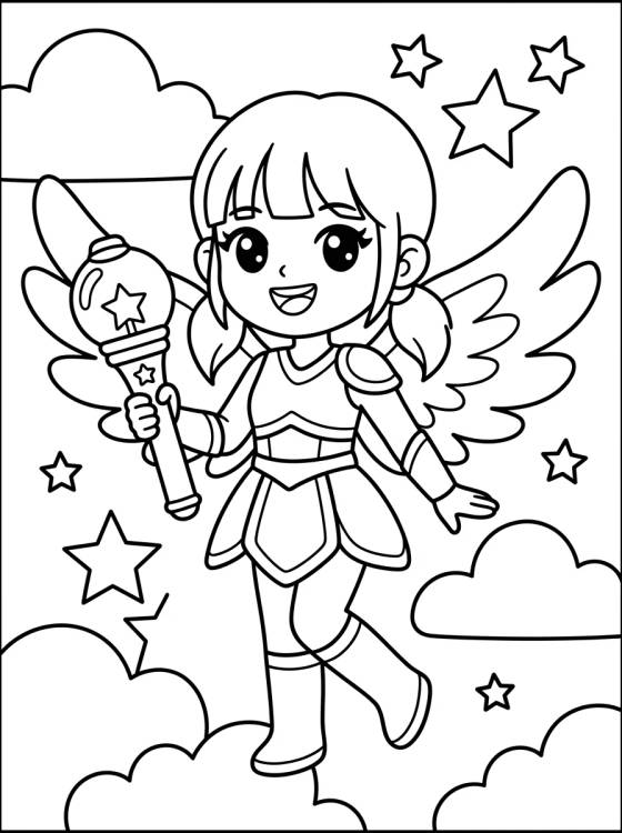 Guerrera K-Pop con Alas de Luz para colorir Desenho de Guerrera K-Pop con Alas de Luz para colorir e imprimir grátis