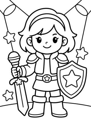 Líder Guerrera K-Pop con Micrófono Mágico para colorir Desenho de Líder Guerrera K-Pop con Micrófono Mágico para colorir e imprimir grátis