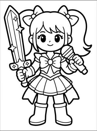 Vocalista Guerrera con Espada Mágica para colorir Desenho de Vocalista Guerrera con Espada Mágica para colorir e imprimir grátis