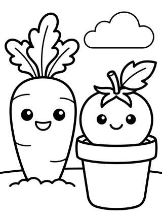 Zanahoria y Tomate Tiernos en la Huerta para colorir Desenho de Zanahoria y Tomate Tiernos en la Huerta para colorir e imprimir grátis