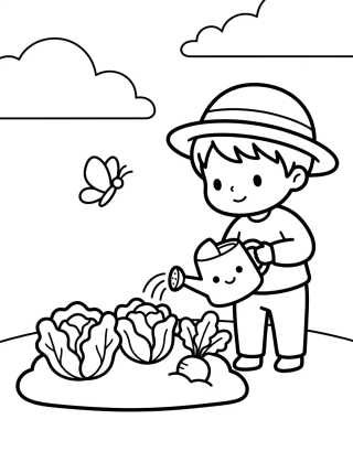 Niño Regando la Huerta para colorir Desenho de Niño Regando la Huerta para colorir e imprimir grátis