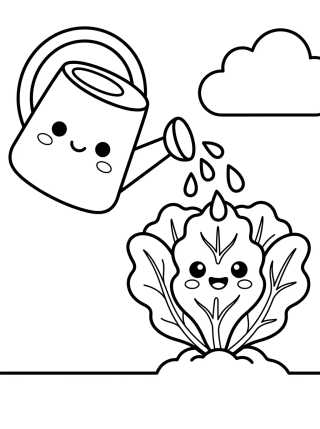 Regadera Kawaii y Planta de Lechuga para colorir Desenho de Regadera Kawaii y Planta de Lechuga para colorir e imprimir grátis