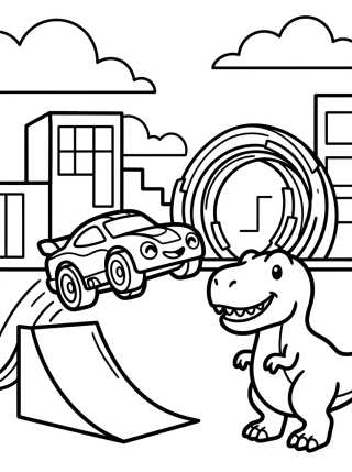 Coche Hot Wheels contra el T-Rex para colorir Desenho de Coche Hot Wheels contra el T-Rex para colorir e imprimir grátis
