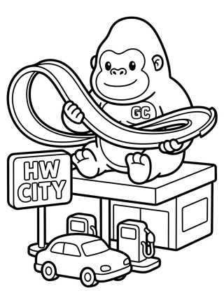 Gorila Gigante en la Estación de Hot Wheels City para colorir Desenho de Gorila Gigante en la Estación de Hot Wheels City para colorir e imprimir grátis