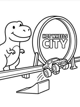 T-Rex en la Pista Hot Wheels City para colorir Desenho de T-Rex en la Pista Hot Wheels City para colorir e imprimir grátis