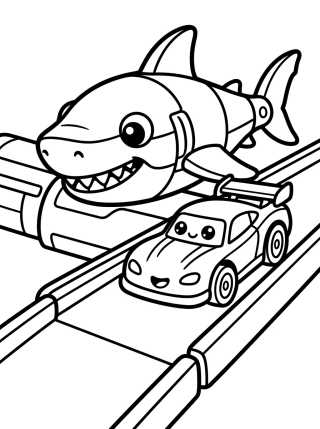 Tiburón Robot en la Pista Hot Wheels City para colorir Desenho de Tiburón Robot en la Pista Hot Wheels City para colorir e imprimir grátis