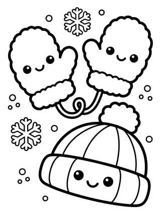 Guantes y Gorro de Lana Tiernos para colorir Desenho de Guantes y Gorro de Lana Tiernos para colorir e imprimir grátis