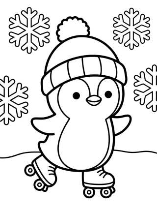 Pingüino con Gorro y Patines para colorir Desenho de Pingüino con Gorro y Patines para colorir e imprimir grátis