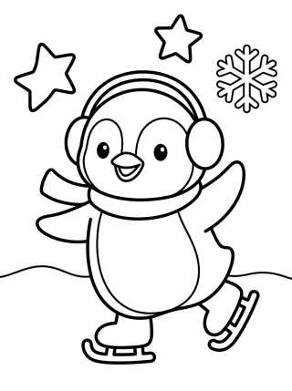 Pingüino Feliz Patinando sobre Hielo para colorir Desenho de Pingüino Feliz Patinando sobre Hielo para colorir e imprimir grátis