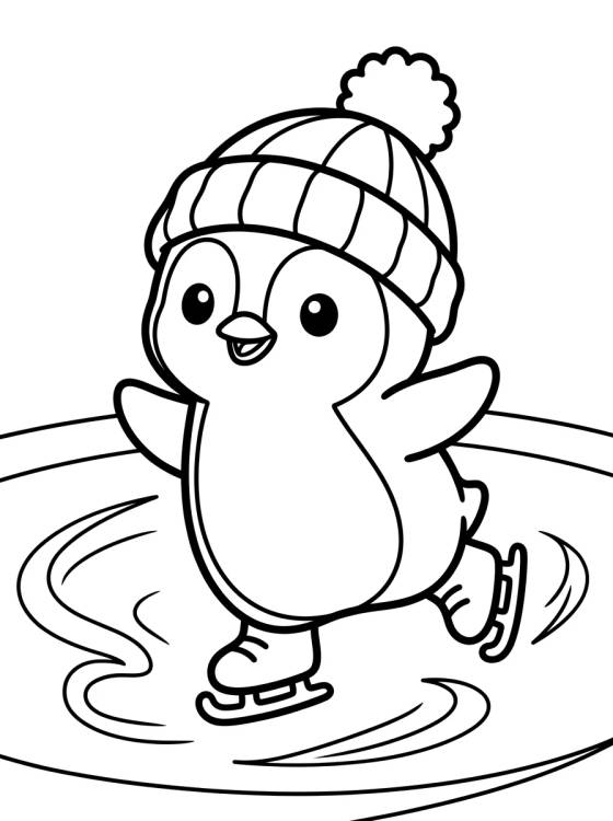 Pingüino Kawaii con Gorro en el Hielo para colorir Desenho de Pingüino Kawaii con Gorro en el Hielo para colorir e imprimir grátis