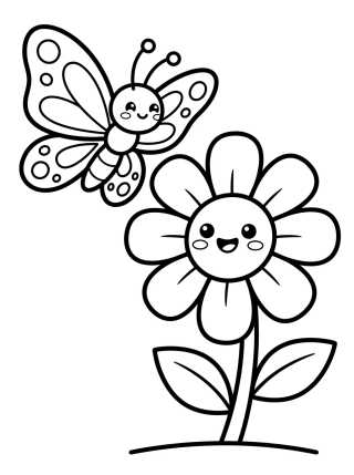 Mariposa y Margarita Feliz para colorir Desenho de Mariposa y Margarita Feliz para colorir e imprimir grátis