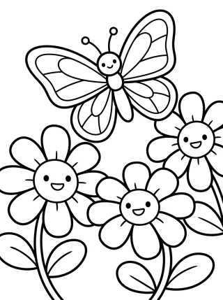 Mariposa en el Jardín de Margaritas para colorir Desenho de Mariposa en el Jardín de Margaritas para colorir e imprimir grátis