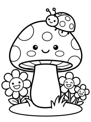 Hongo y Flores Kawaii para colorir Desenho de Hongo y Flores Kawaii para colorir e imprimir grátis