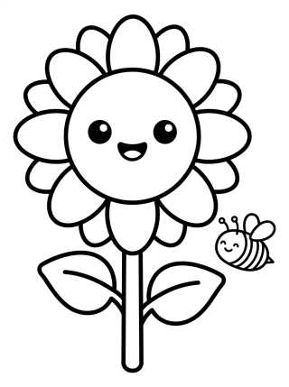 Girasol Sonriente con Abejita para colorir Desenho de Girasol Sonriente con Abejita para colorir e imprimir grátis