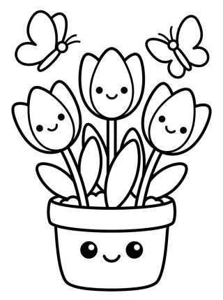 Maceta de Tulipanes Lindos para colorir Desenho de Maceta de Tulipanes Lindos para colorir e imprimir grátis