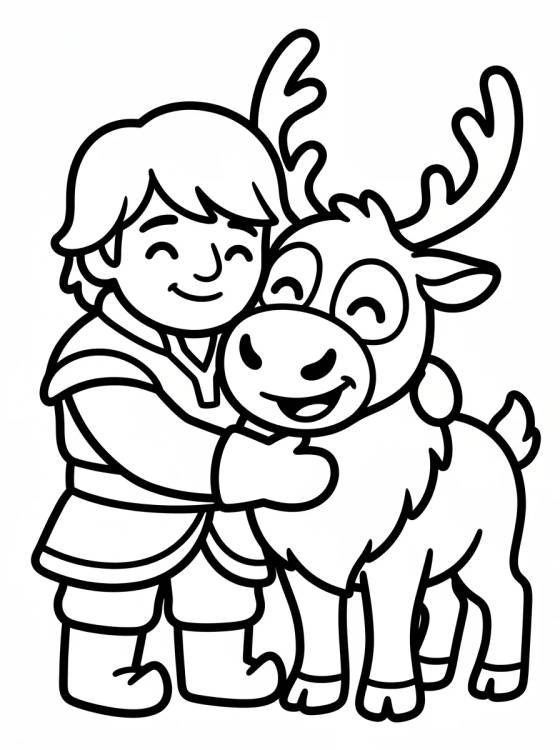 Kristoff Abrazando a Sven para colorir Desenho de Kristoff Abrazando a Sven para colorir e imprimir grátis