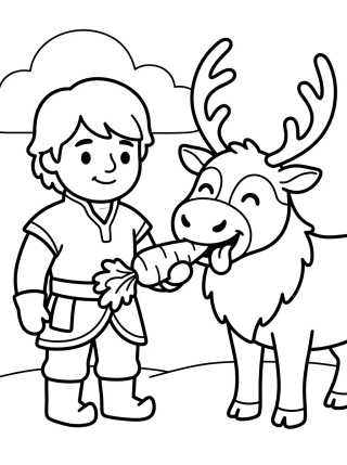 Kristoff Alimentando a Sven con Zanahoria para colorir Desenho de Kristoff Alimentando a Sven con Zanahoria para colorir e imprimir grátis