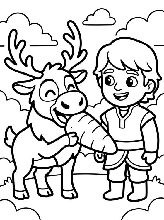 Kristoff y Sven Comiendo Zanahoria para colorir Desenho de Kristoff y Sven Comiendo Zanahoria para colorir e imprimir grátis