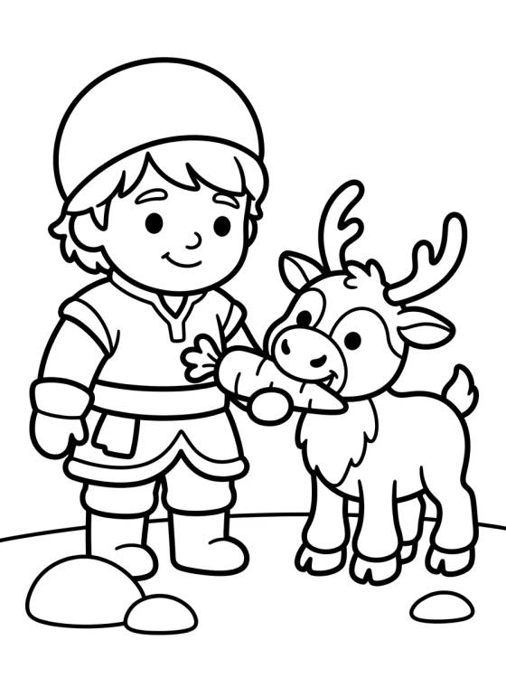Kristoff y Sven Compartiendo una Zanahoria para colorir Desenho de Kristoff y Sven Compartiendo una Zanahoria para colorir e imprimir grátis
