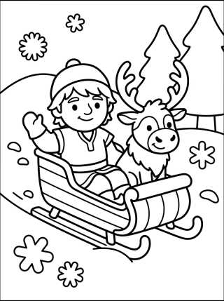 Kristoff y Sven en el Trineo de Nieve para colorir Desenho de Kristoff y Sven en el Trineo de Nieve para colorir e imprimir grátis