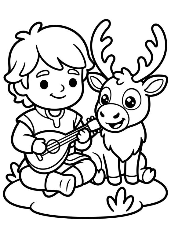 Kristoff Tocando el Laúd con Sven para colorir Desenho de Kristoff Tocando el Laúd con Sven para colorir e imprimir grátis
