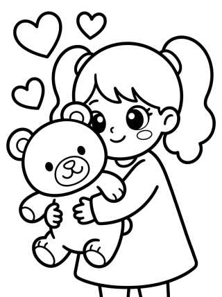Lila Abrazando un Osito de Peluche para colorir Desenho de Lila Abrazando un Osito de Peluche para colorir e imprimir grátis