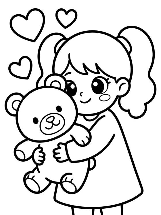 Lila Abrazando un Osito de Peluche para colorir Desenho de Lila Abrazando un Osito de Peluche para colorir e imprimir grátis