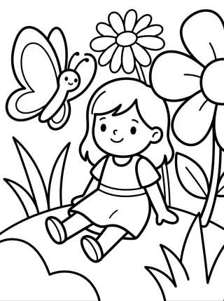 Lila Jugando en el Parque con Flores para colorir Desenho de Lila Jugando en el Parque con Flores para colorir e imprimir grátis