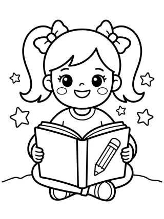 Lila Estudiando con Libro de la Escuela para colorir Desenho de Lila Estudiando con Libro de la Escuela para colorir e imprimir grátis