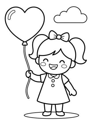 Lila Sosteniendo un Globo de Corazón para colorir Desenho de Lila Sosteniendo un Globo de Corazón para colorir e imprimir grátis