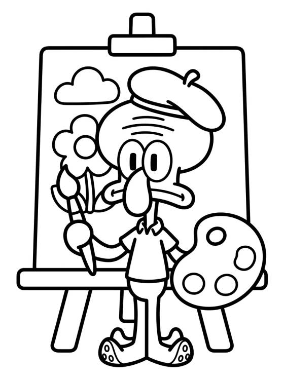 Calamardo Artista Pintando para colorir Desenho de Calamardo Artista Pintando para colorir e imprimir grátis