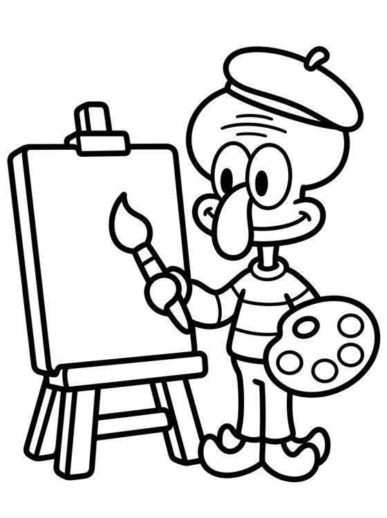 Calamardo Artista Pintando para colorir Desenho de Calamardo Artista Pintando para colorir e imprimir grátis