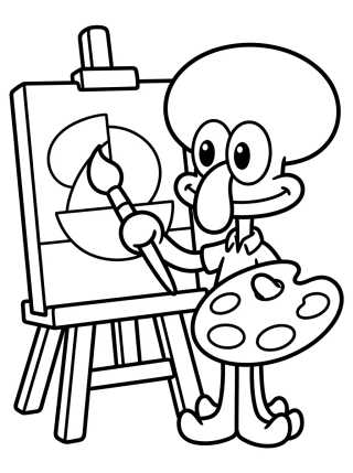 Calamardo Artista Pintando para colorir Desenho de Calamardo Artista Pintando para colorir e imprimir grátis
