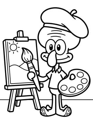 Calamardo Artista Pintor para colorir Desenho de Calamardo Artista Pintor para colorir e imprimir grátis