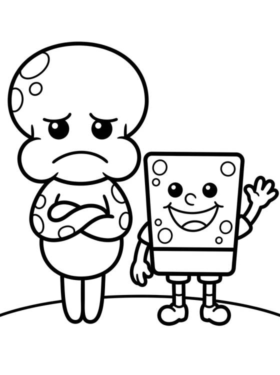 Calamardo y Bob Esponja Tiernos para colorir Desenho de Calamardo y Bob Esponja Tiernos para colorir e imprimir grátis