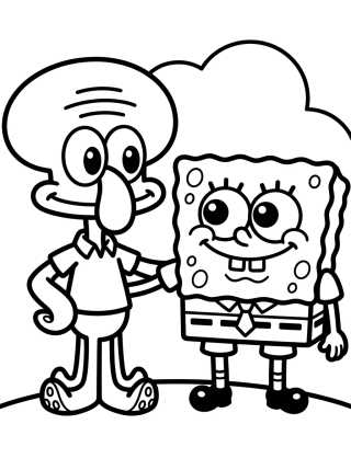 Calamardo y Bob Esponja tiernos para colorir Desenho de Calamardo y Bob Esponja tiernos para colorir e imprimir grátis