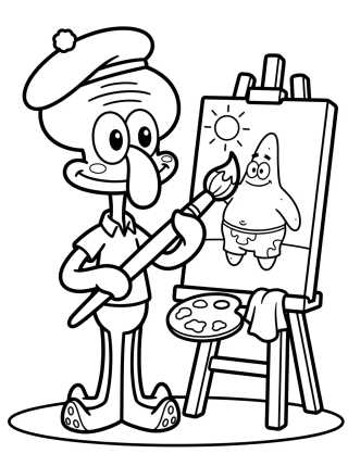 Calamardo Pintando un Cuadro para colorir Desenho de Calamardo Pintando un Cuadro para colorir e imprimir grátis