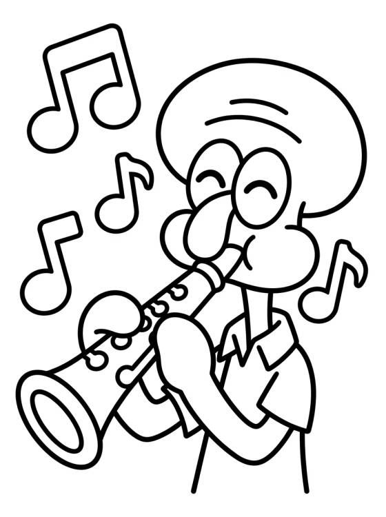 Calamardo Tocando el Clarinete para colorir Desenho de Calamardo Tocando el Clarinete para colorir e imprimir grátis