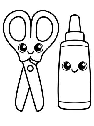 Tijeras y Pegamento Kawaii para colorir Desenho de Tijeras y Pegamento Kawaii para colorir e imprimir grátis