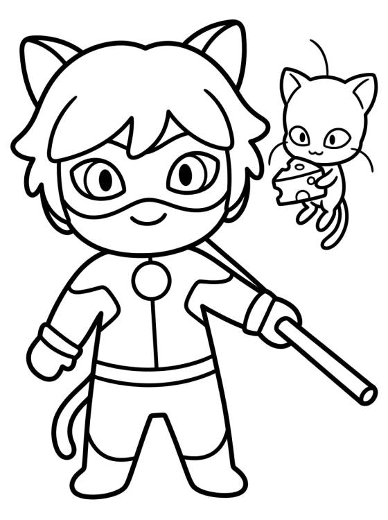 Cat Noir con el Kwami Plagg para colorir Desenho de Cat Noir con el Kwami Plagg para colorir e imprimir grátis