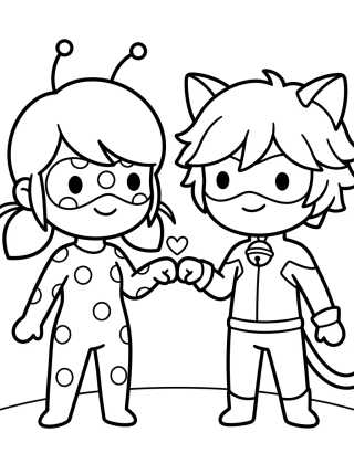 Ladybug y Cat Noir Pareja Tierna para colorir Desenho de Ladybug y Cat Noir Pareja Tierna para colorir e imprimir grátis