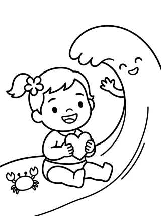 Moana Bebé Jugando con el Mar para colorir Desenho de Moana Bebé Jugando con el Mar para colorir e imprimir grátis