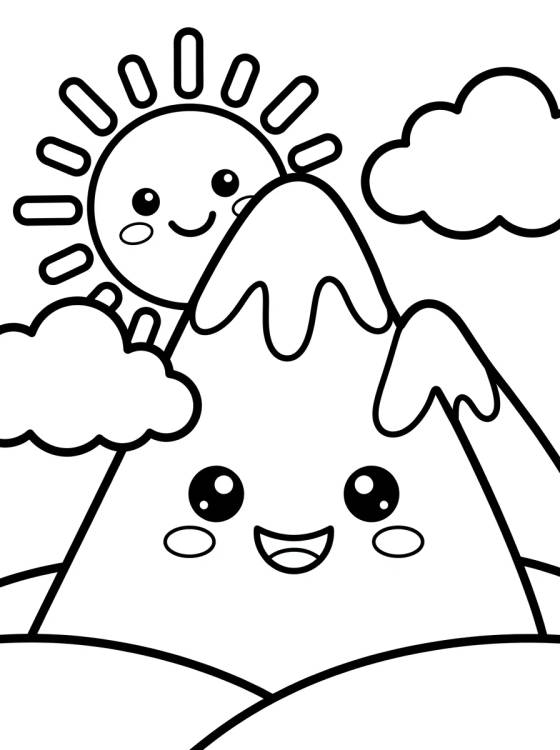 Montaña Sonriente con Sol para colorir Desenho de Montaña Sonriente con Sol para colorir e imprimir grátis