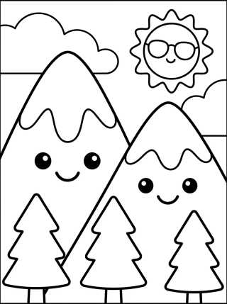 Montañas Nevadas Sonrientes para colorir Desenho de Montañas Nevadas Sonrientes para colorir e imprimir grátis