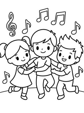 Lila, Dan y Tito bailando para colorir Desenho de Lila, Dan y Tito bailando para colorir e imprimir grátis