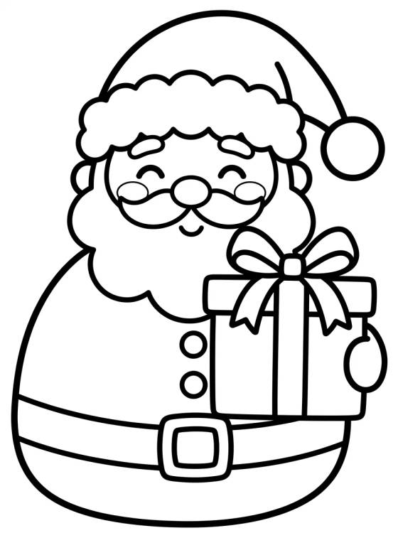 Papá Noel Kawaii con Regalo para colorir Desenho de Papá Noel Kawaii con Regalo para colorir e imprimir grátis